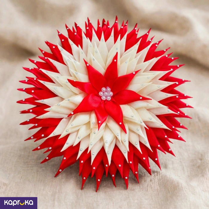 Handmade Puja Flower In Red And Ivory Color