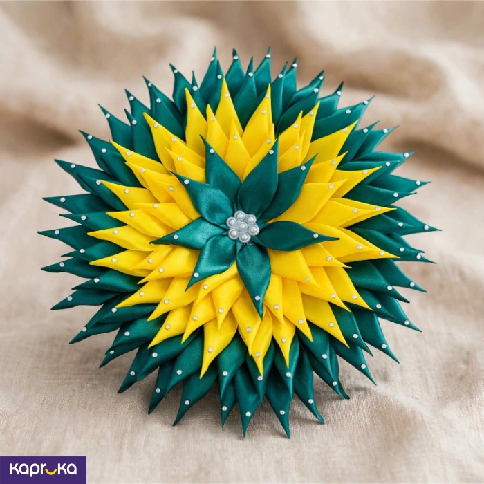 Handmade Puja Flower Green And Yellow Color