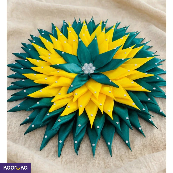 Handmade Puja Flower Green And Yellow Color