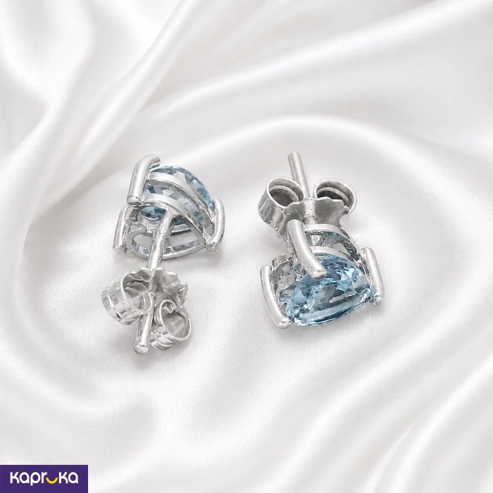925 Silver With Natural Blue Topaz Heart Shape Gem Stone Mounted Earring