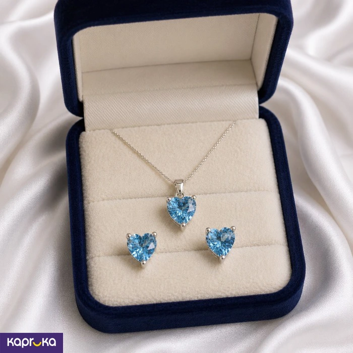 925 Silver Natural Blue Topaz Jewellery Set