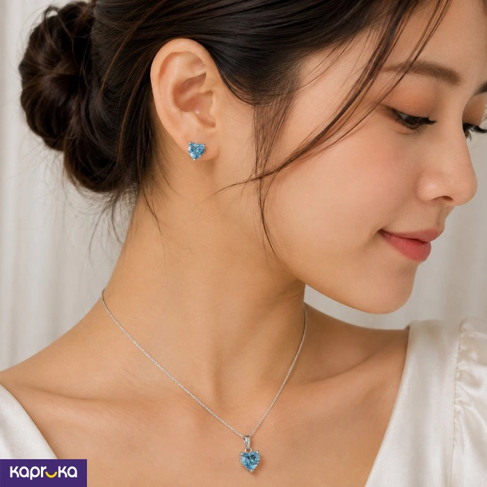 925 Silver Natural Blue Topaz Jewellery Set