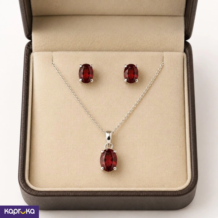925 Silver Natural Red Garnet Jewellery Set
