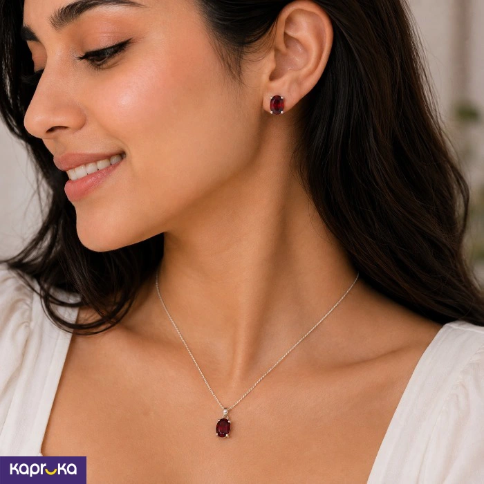 925 Silver Natural Red Garnet Jewellery Set