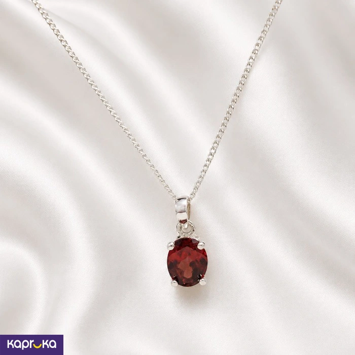 925 Silver Natural Red Garnet Pendant With Chain