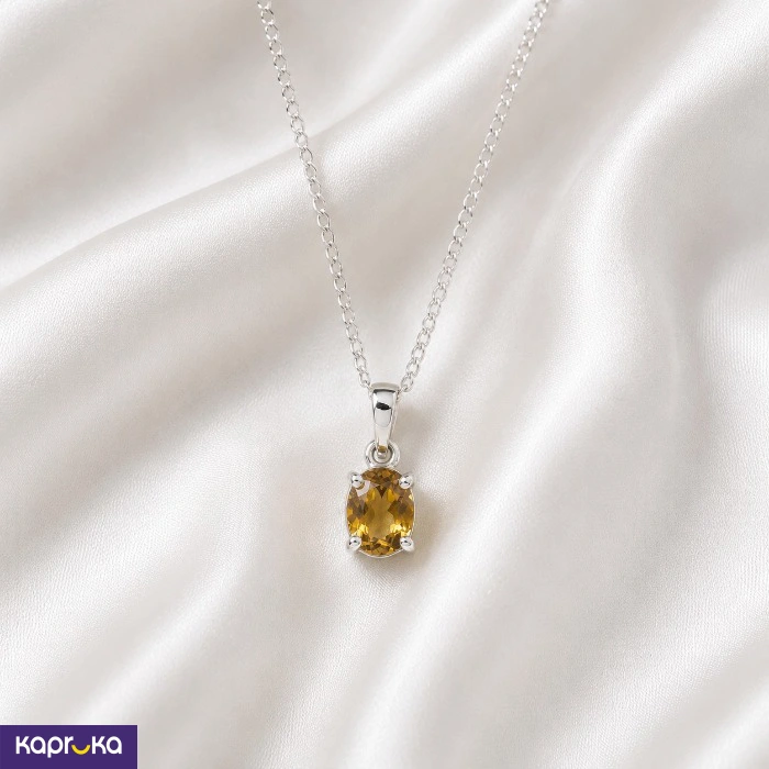 925 Silver Natural Citrine Womens Pendant With Chain