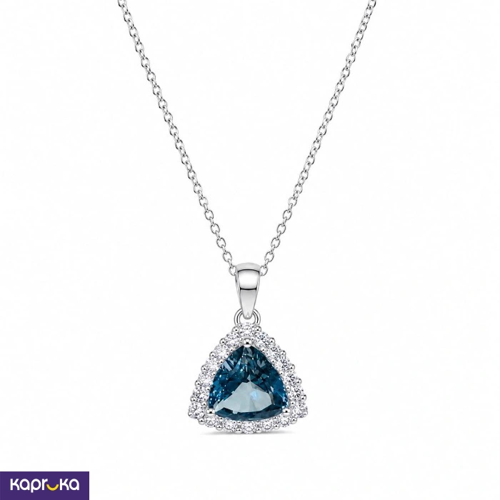 925 Silver Natural Blue Topaz With Cubic Zirconia Stone Womens Pendant And Chain Necklace Set