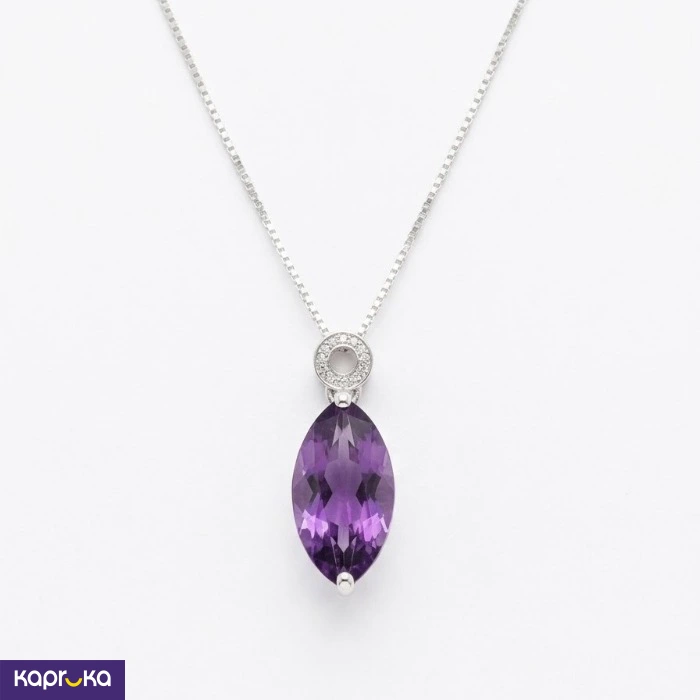 925 Silver Natural Amethyst Pendant With Chain Set