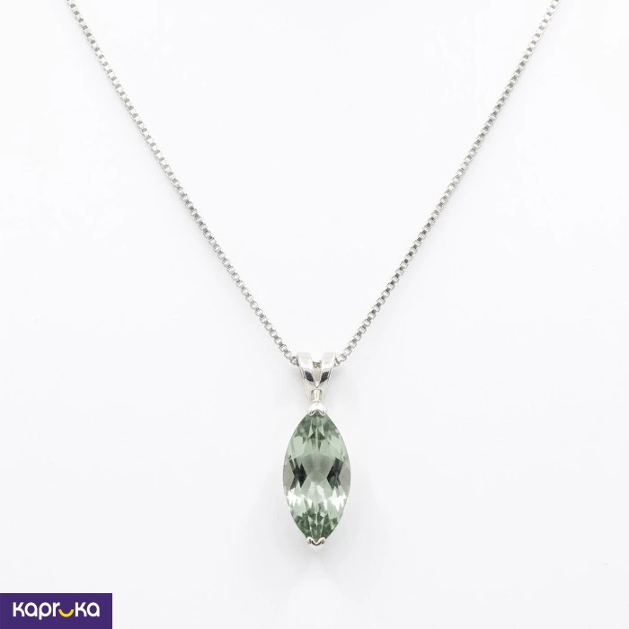 925 Silver Light Green Amethyst Pendant With Chain Set