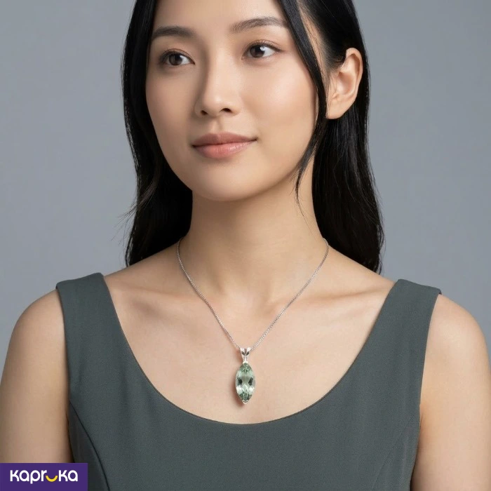 925 Silver Light Green Amethyst Pendant With Chain Set
