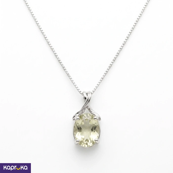 925 Silver Natural Lemon Quartz Pendant With Chain Set
