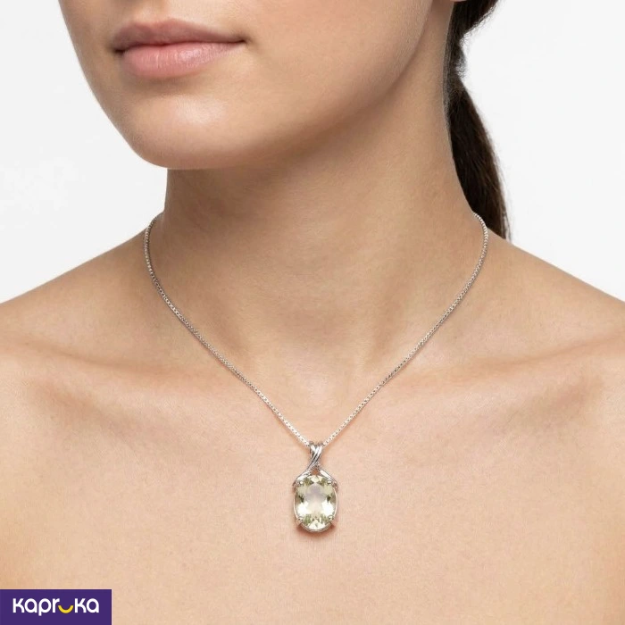 925 Silver Natural Lemon Quartz Pendant With Chain Set