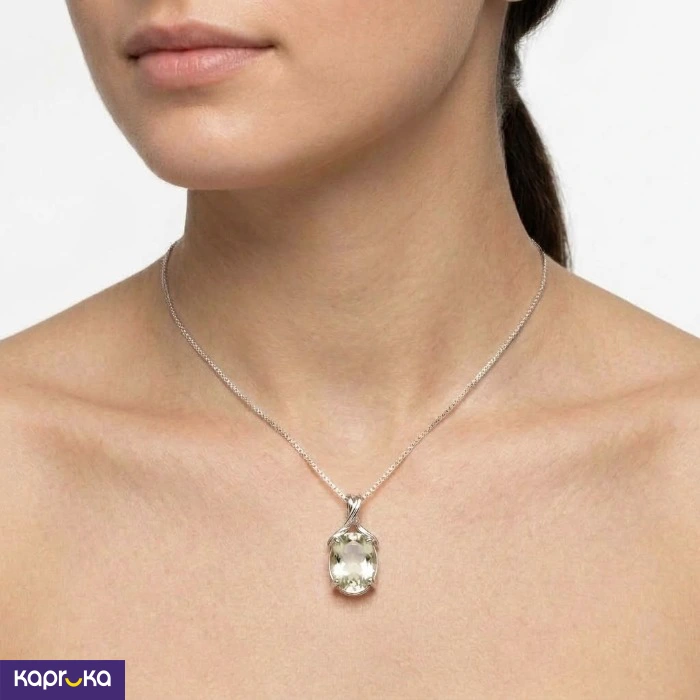 925 Silver Natural Lemon Quartz Pendant With Chain Set