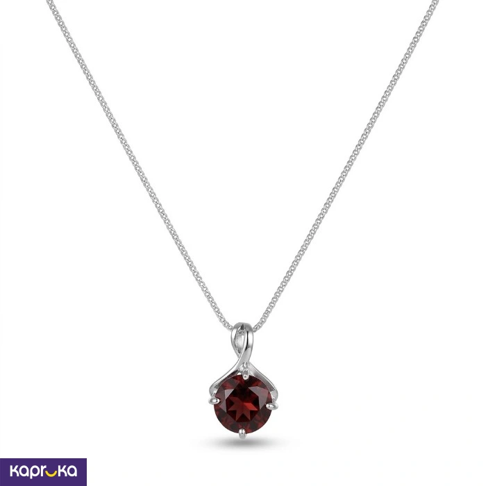 925 Silver Natural Red Garnet Pendant With Chain Set