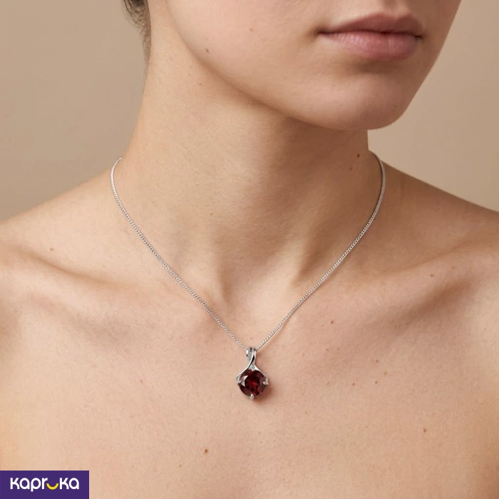 925 Silver Natural Red Garnet Pendant With Chain Set