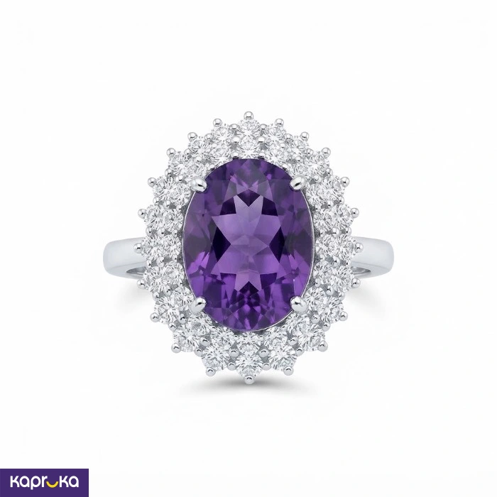 925 Silver Natural Amethyst With Cubic Zirconia Womens Queen Ring