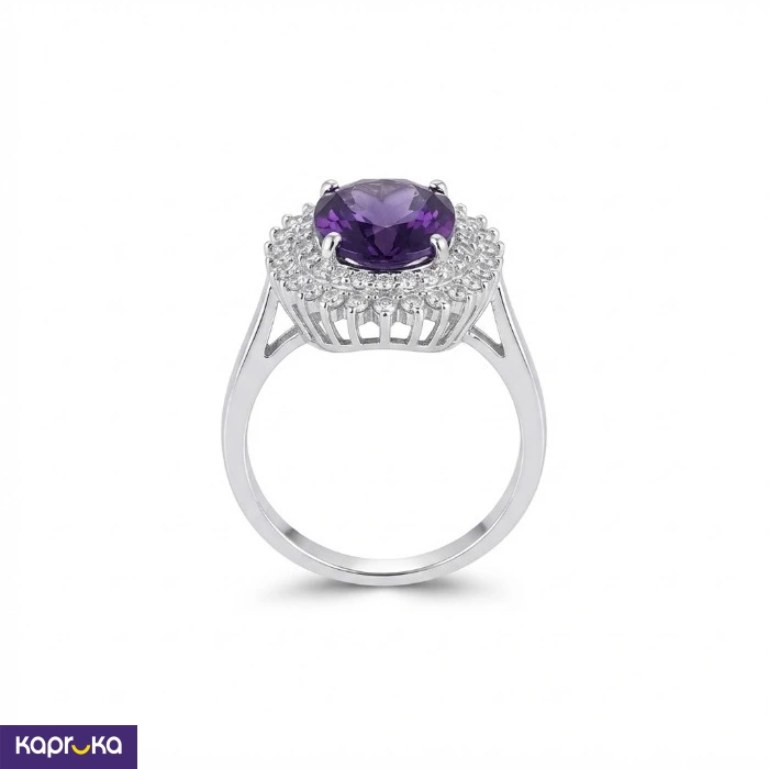 925 Silver Natural Amethyst With Cubic Zirconia Womens Queen Ring
