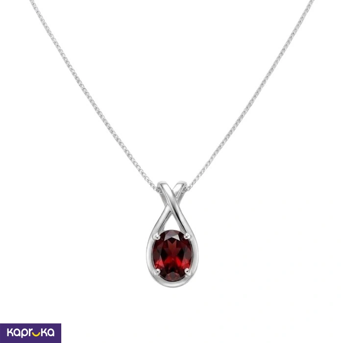 925 Silver Natural Red Garnet Pendant With Chain Set