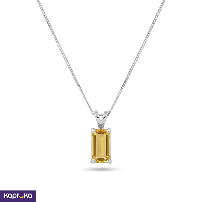 925 Silver Natural Citrine Womens Pendant With Chain Set