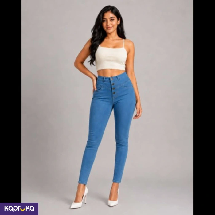 Stretch High Waist 4 Button Pencil Cut Denim