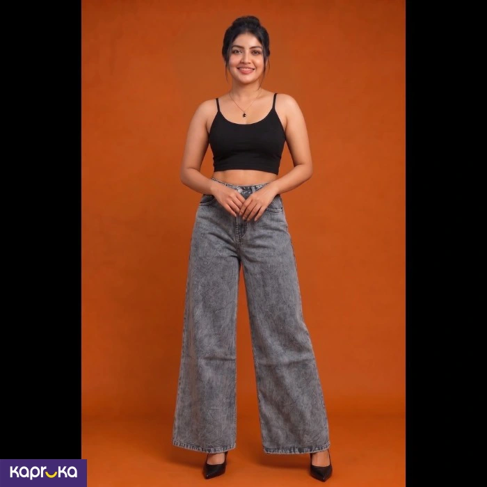 Mama Non Stretch Wide Leg Plazo Black Acid Wash Denim