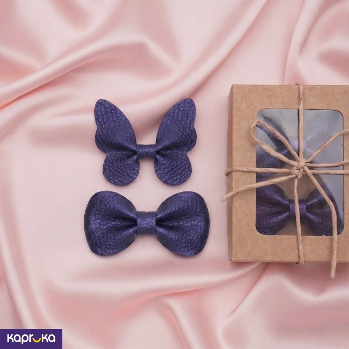 Kids Faux Leather Butterfly And Bow Hair Clip Set