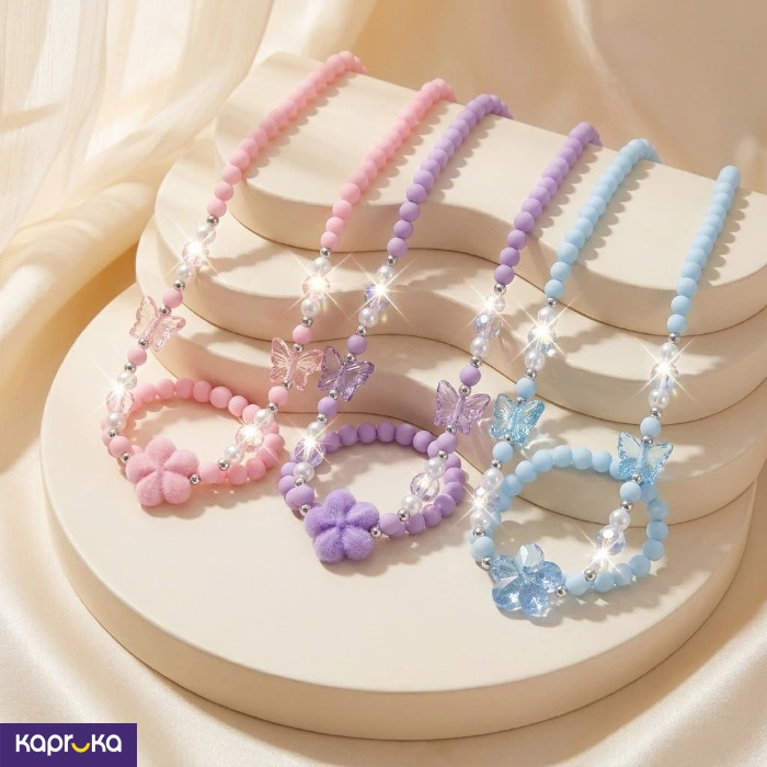 Kids Pastel Beaded Necklace And Bracelet Set