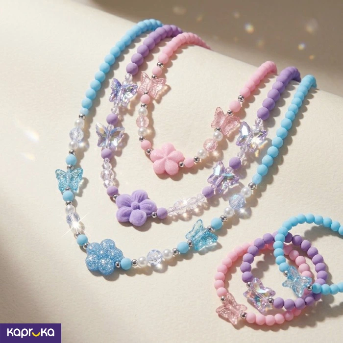 Kids Pastel Beaded Necklace And Bracelet Set