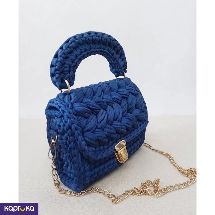 Handcrafted Crochet Dark Blue Puff Stitch Bag