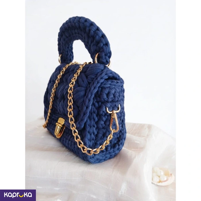 Handcrafted Crochet Dark Blue Puff Stitch Bag