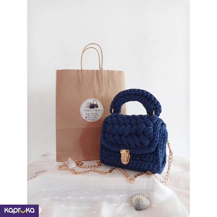 Handcrafted Crochet Dark Blue Puff Stitch Bag