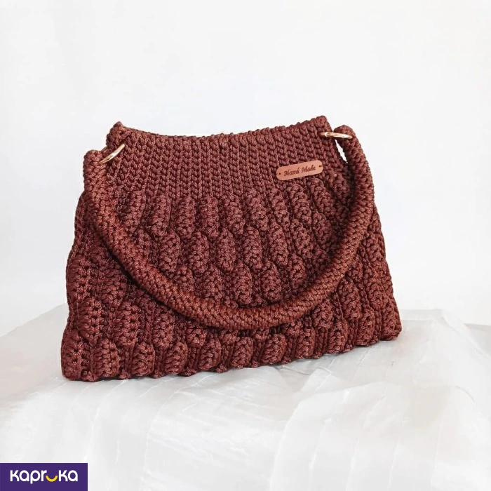 Handcrafted Crochet Cocoa Brown Wave Bag