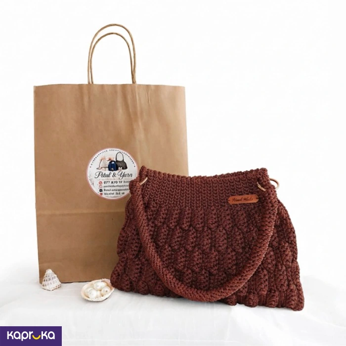Handcrafted Crochet Cocoa Brown Wave Bag
