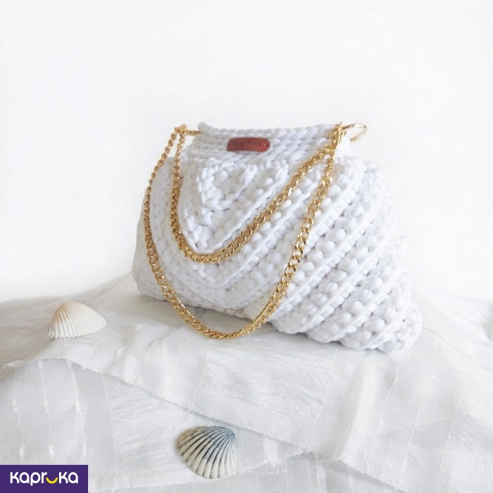 Handcrafted Crochet Daisy Shoulder Bag Pearl White