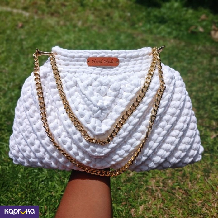 Handcrafted Crochet Daisy Shoulder Bag Pearl White