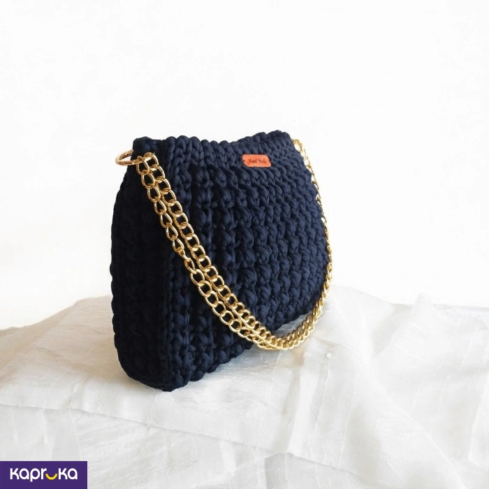 Handcrafted Crochet Bella Shoulder Bag Midnight Blue