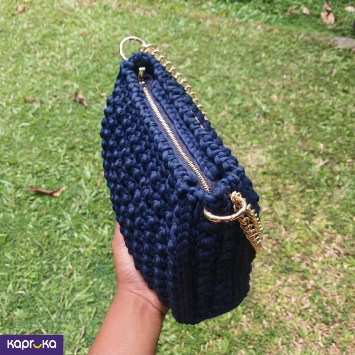 Handcrafted Crochet Bella Shoulder Bag Midnight Blue