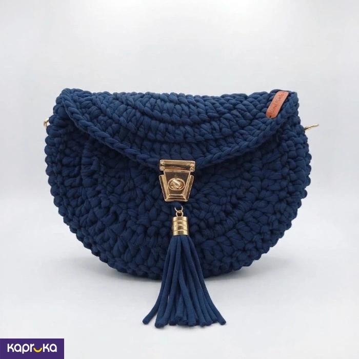 Handcrafted Crochet Half Moon Shoulder Bag Navy Blue