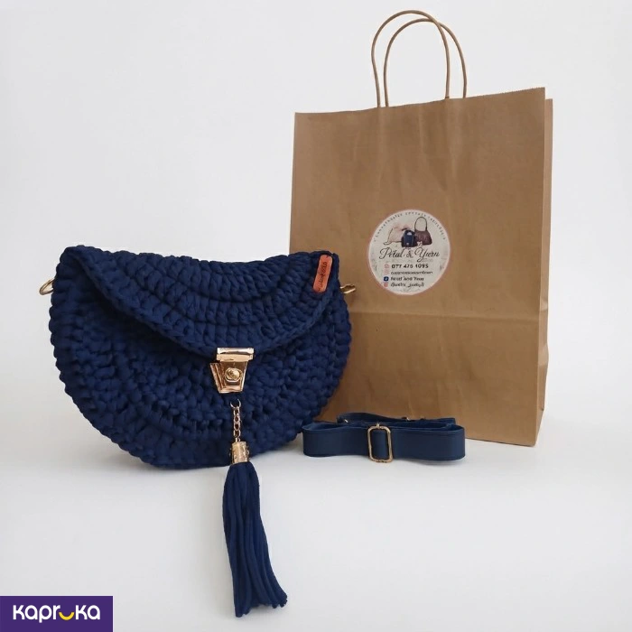 Handcrafted Crochet Half Moon Shoulder Bag Navy Blue