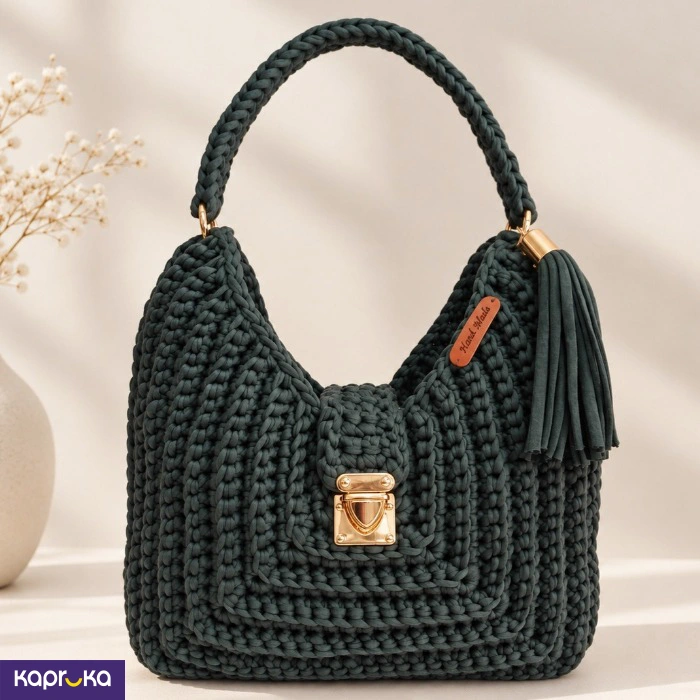 Handcrafted Crochet Lia Shoulder Bag Olive Green