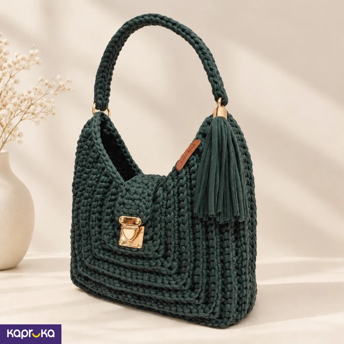 Handcrafted Crochet Lia Shoulder Bag Olive Green