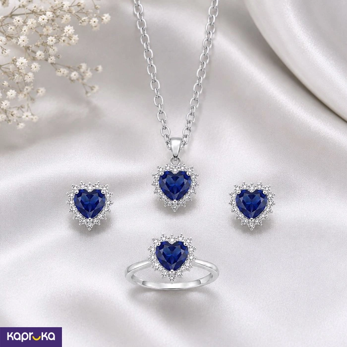 Natural Corundum Heart Shaped Blue Sapphire Set