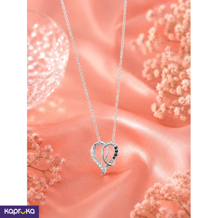 Black And White American Diamond Heart Pendent With Chain