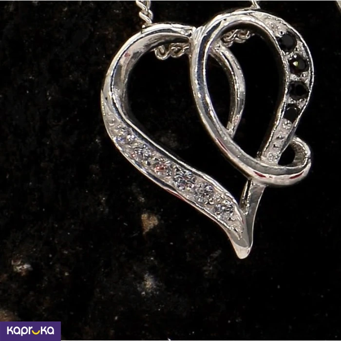 Black And White American Diamond Heart Pendent With Chain