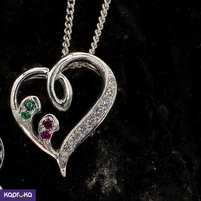 Pink And Green Harmony Heart Pendent With Chain