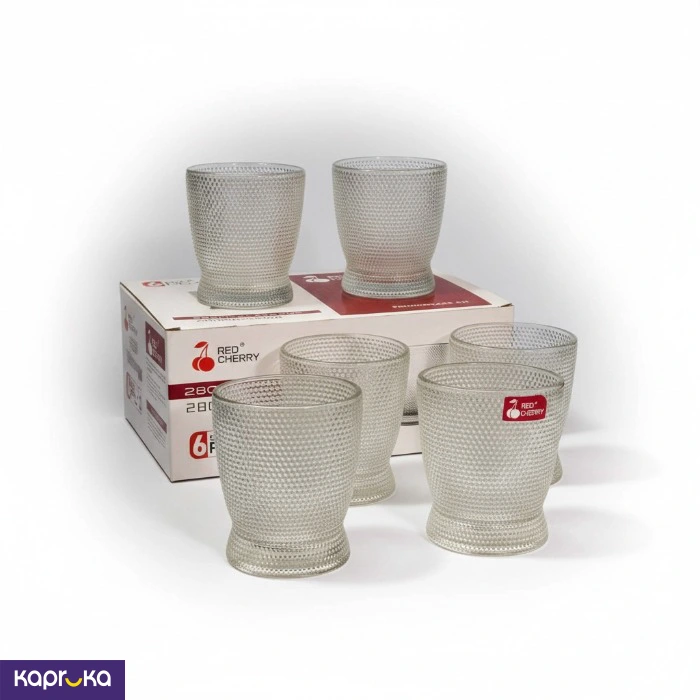Red Cherry 280ml Honeycomb Pattern Glass Water Cup Set 6pcs
