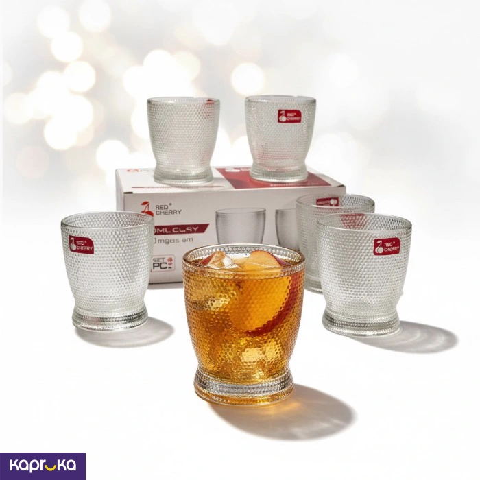 Red Cherry 280ml Honeycomb Pattern Glass Water Cup Set 6pcs