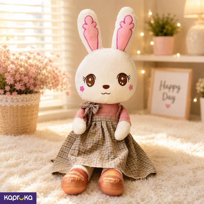 Cute Plaid Dress Bunny Doll Plush Toy 33 Inches