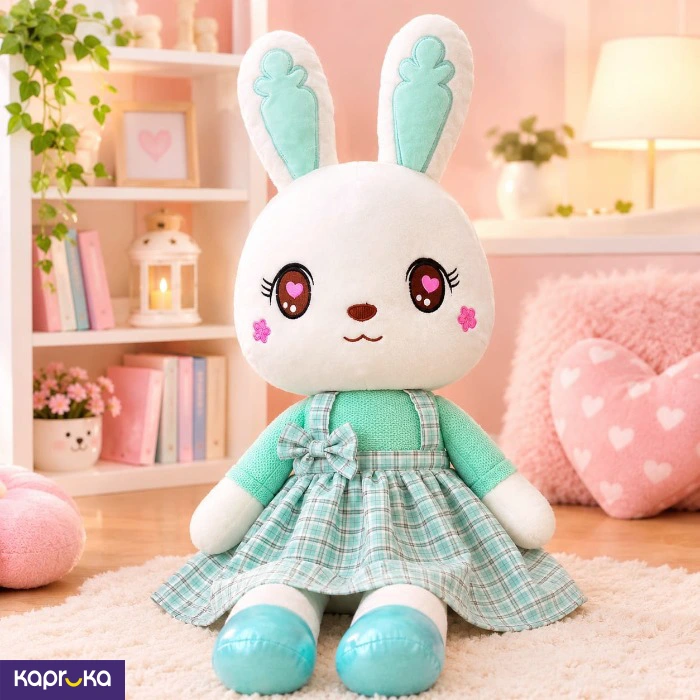 Mint Blossom Bunny Doll Carrot Ear Rabbit Plush In Cute Dress 33 Inches