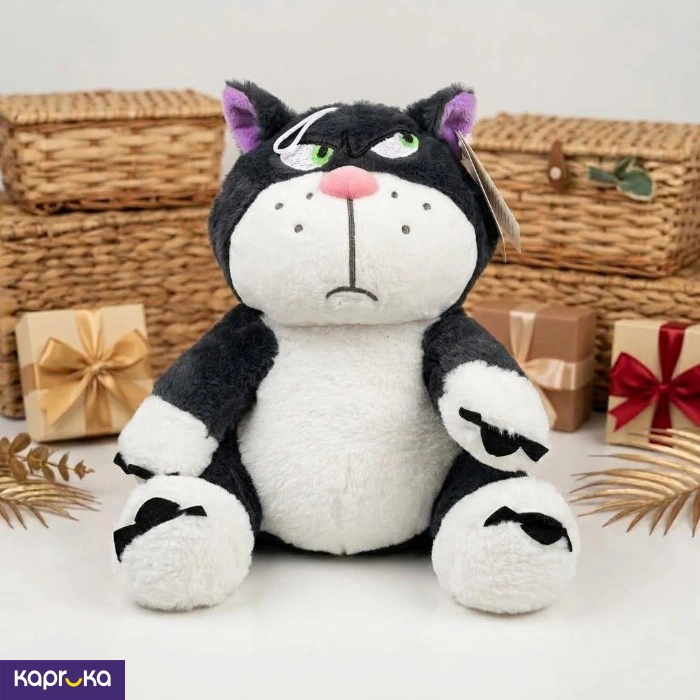 Angry Black And White Cat Plush Toy 8 Inches